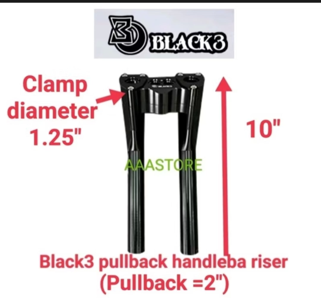 Harley Davidson-Black 3 Pullback Handlebar Riser (for Softail M8)