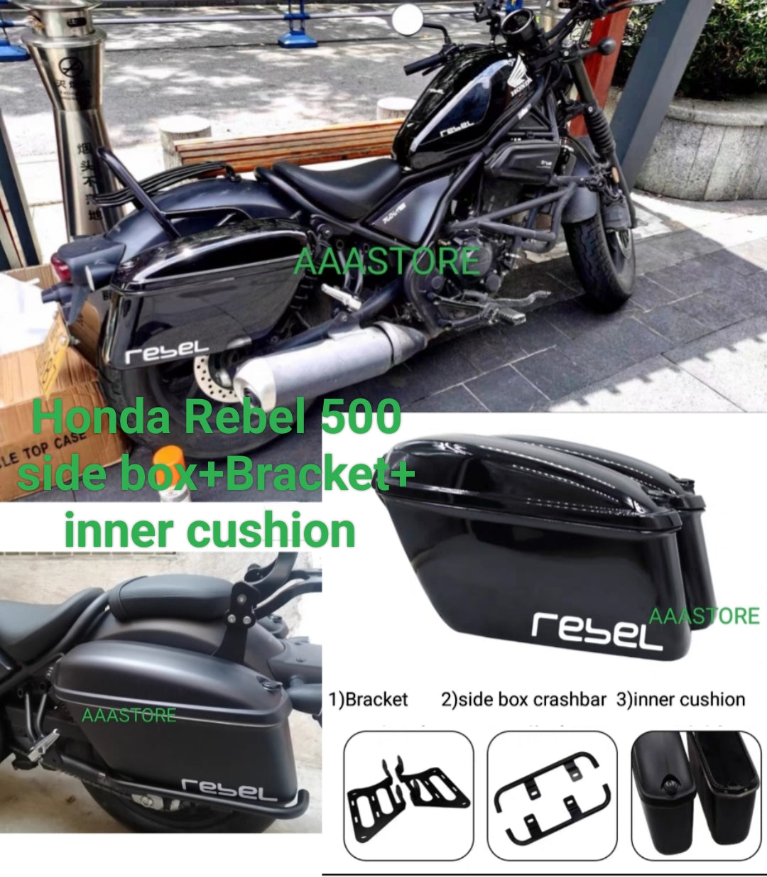 HONDA REBEL 500 SIDE BOX WITH SUPPORT BRACKET